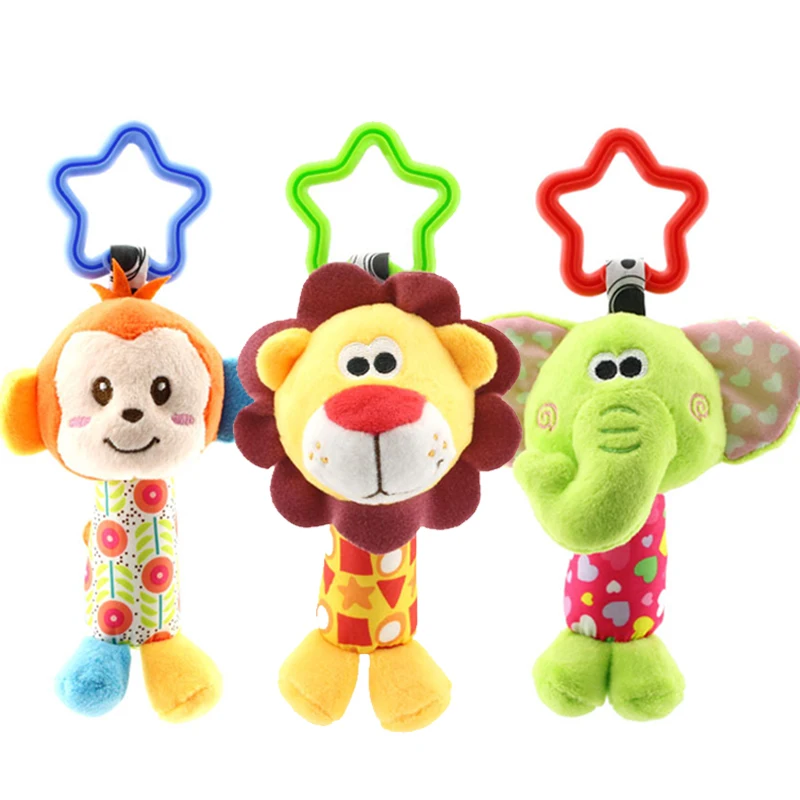 Suspendus en peluche bébé jouet hochet câlin belle bande dessinée Animal cloche nouveau-né poussette accessoires jouets 6 Styles dessin animé Lion éléphant