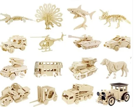 Unfinished 3D Animal Car Wooden Toys Puzzle for Kids Model 