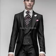 Новое поступление, приталенный стиль, черные свадебные костюмы для мужчин, свадебный смокинг жениха, мужские(пиджак+ штаны+ жилет