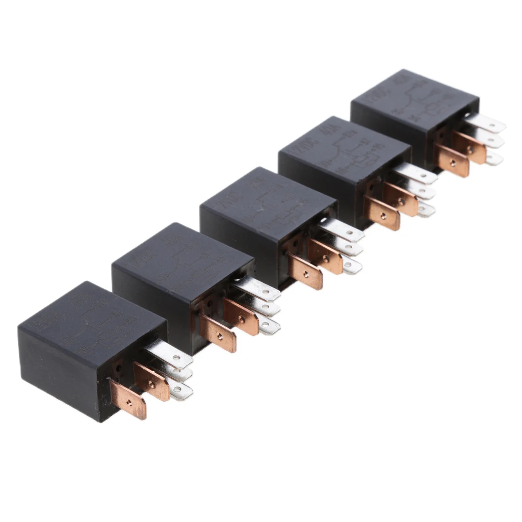 5pcs 30A Automotive Car Electronic Alarm Light Air Horn Fan Micro Relay Switch 12V 5-Pin Relay Terminal Connector Black 