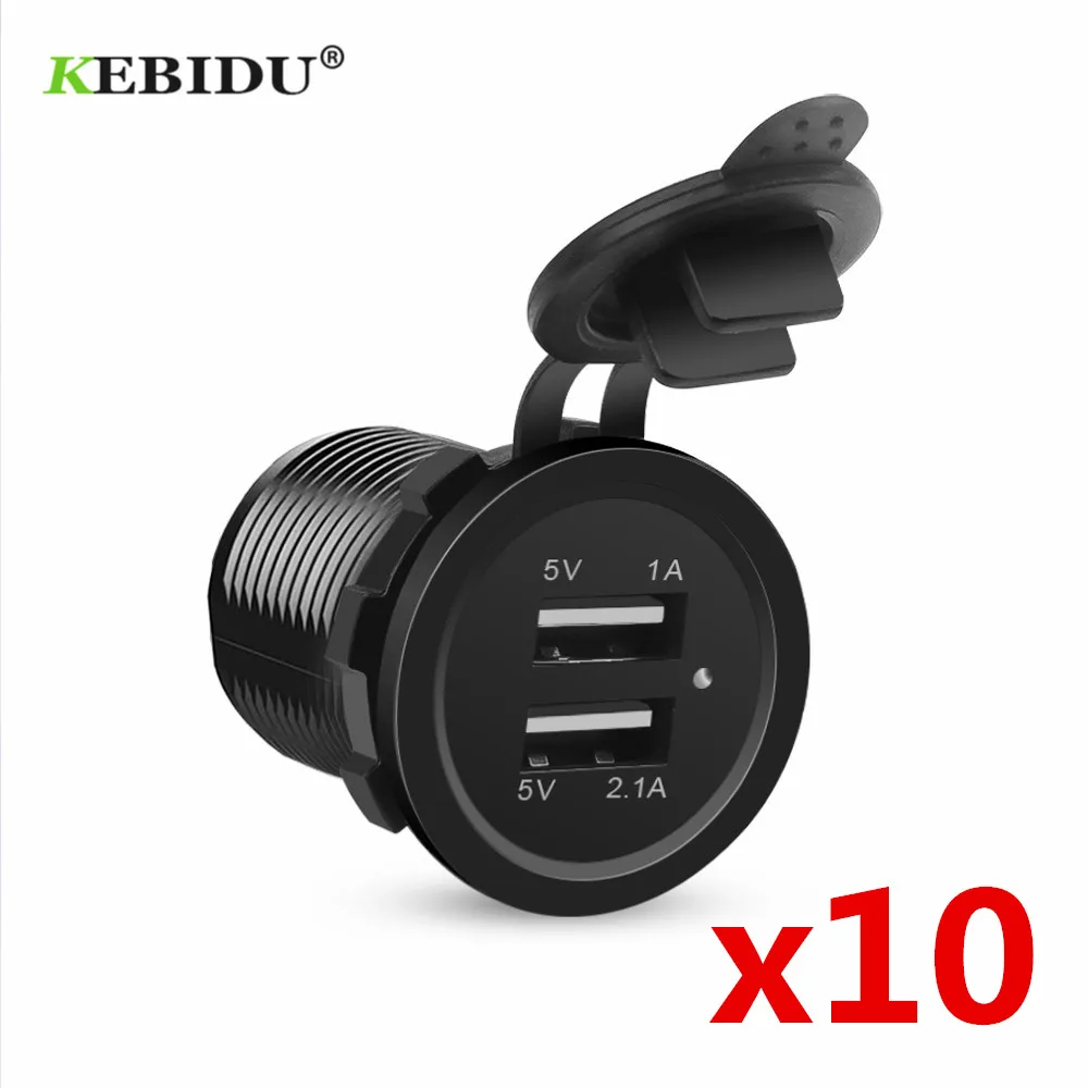 KEBIDU 10pcs Dual USB Charger 2 Ports Power Socket 5V 2.1A/2.1A Universal Car Vehicle DC12V-24V For Phone Waterproof | Мобильные