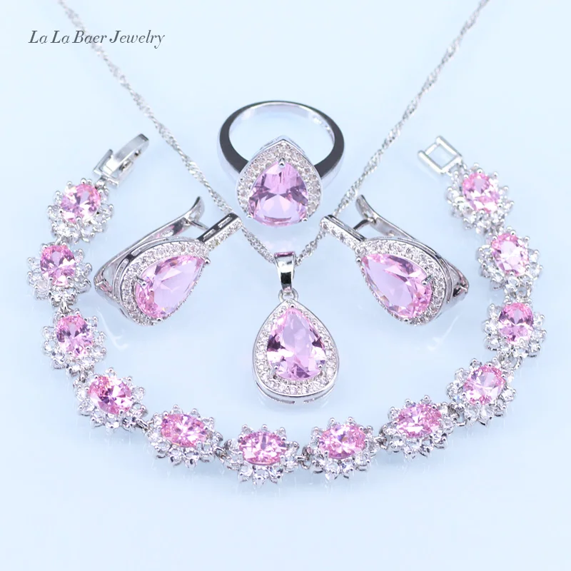 L&B Romantic Australia Light Pink Crystal Silver Color Jewelry Sets For Women Bracelet/Pendant