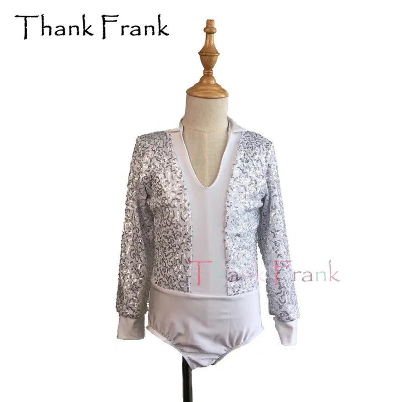 Boys Sequin Ballet Leotard Men Long Sleeve Dance Short Unitard Male Costume C416