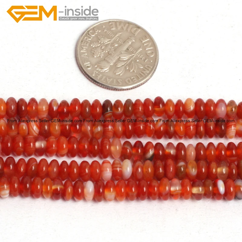 Natural Red Carnelian Agate Rondelle Disc Spacer Stone Beads Jewelry Making 15" 