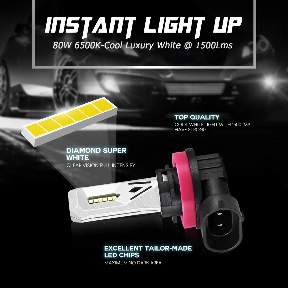 NOVSIGHT 2шт 1500Lm H7 H11 H8 светодиодный автомобильный фонарь 9005 HB3 9006 HB4 белый ходовые огни