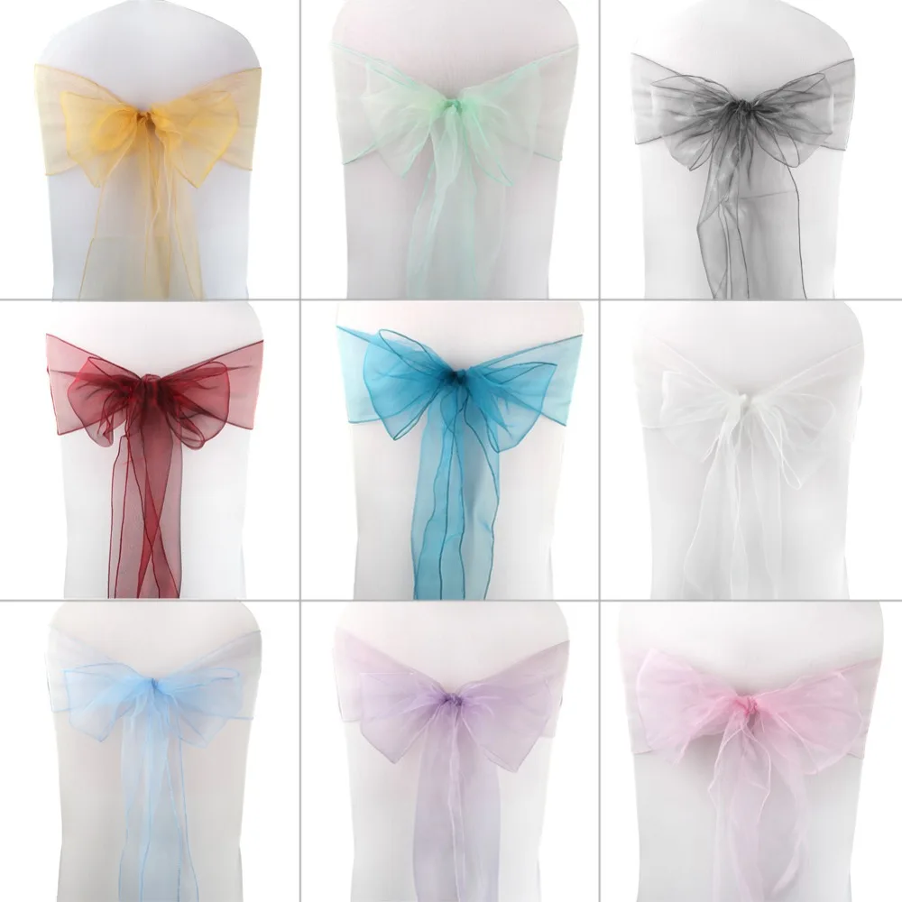 OurWarm 18x275 سنتيمتر الأورجانزا كرسي الزنانير القوس غطاء كرسي الزنانير تول ل الزفاف حزب مأدبة عيد الميلاد الديكور المنزل النسيج