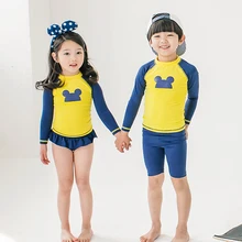 Детский купальник бикини для мальчиков, купальные костюмы, платье боди для девочек, милый купальник с длинными рукавами и Микки, детский купальный пляжный костюм