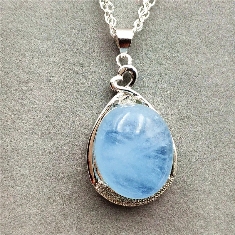 

Natural Aquamarine Pendant For Women Men Love New Gift Water Drop 30x20mm Blue Stone Crystal 925 Silver Necklace Pendant AAAA