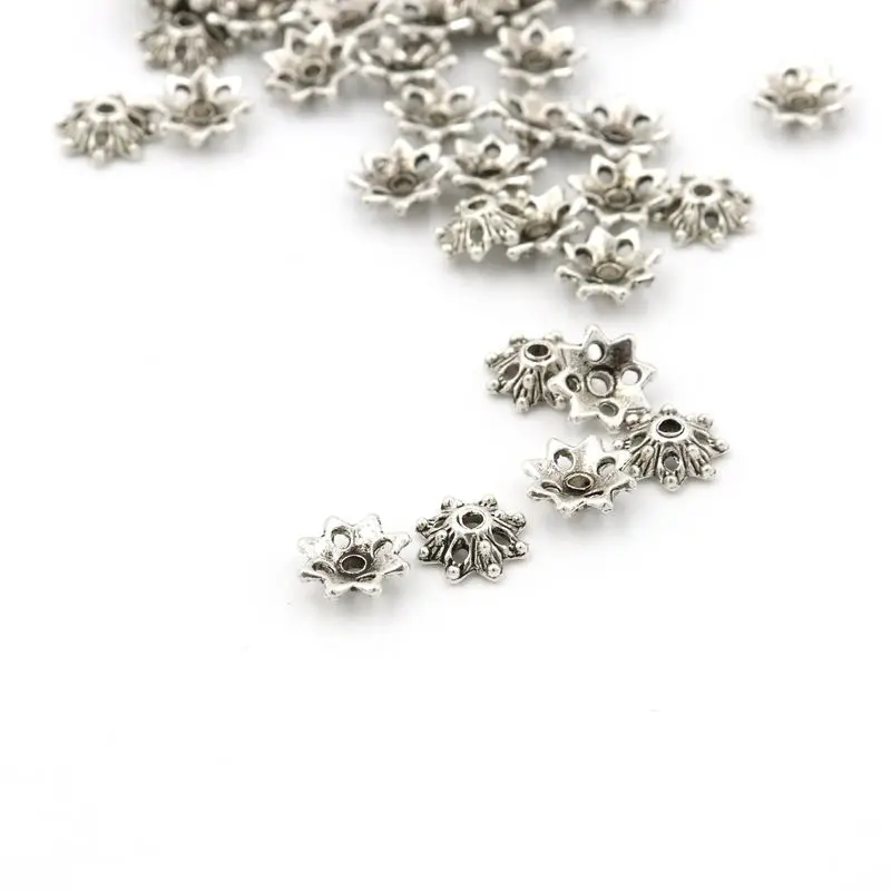 Тибетские серебряные шапочки для бусин размером 9*3 мм 50 шт.|bead caps|flower bead capsfor jewelry