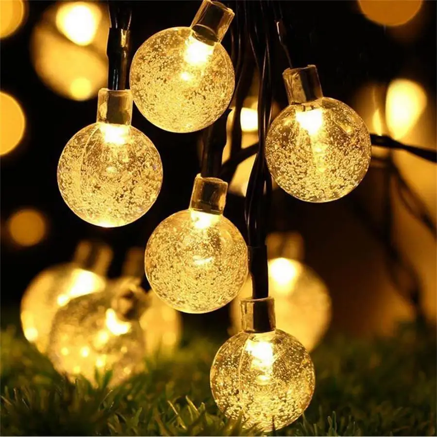 Водонепроницаемый 50 светодиодный Кристалл шар Светодиодная лампа для лужайки на солнечной батарее Фея солнечная батарея гирлянды огни для наружного сада Рождественский Декор Горячая Распродажа - Испускаемый цвет: Warm White Strings