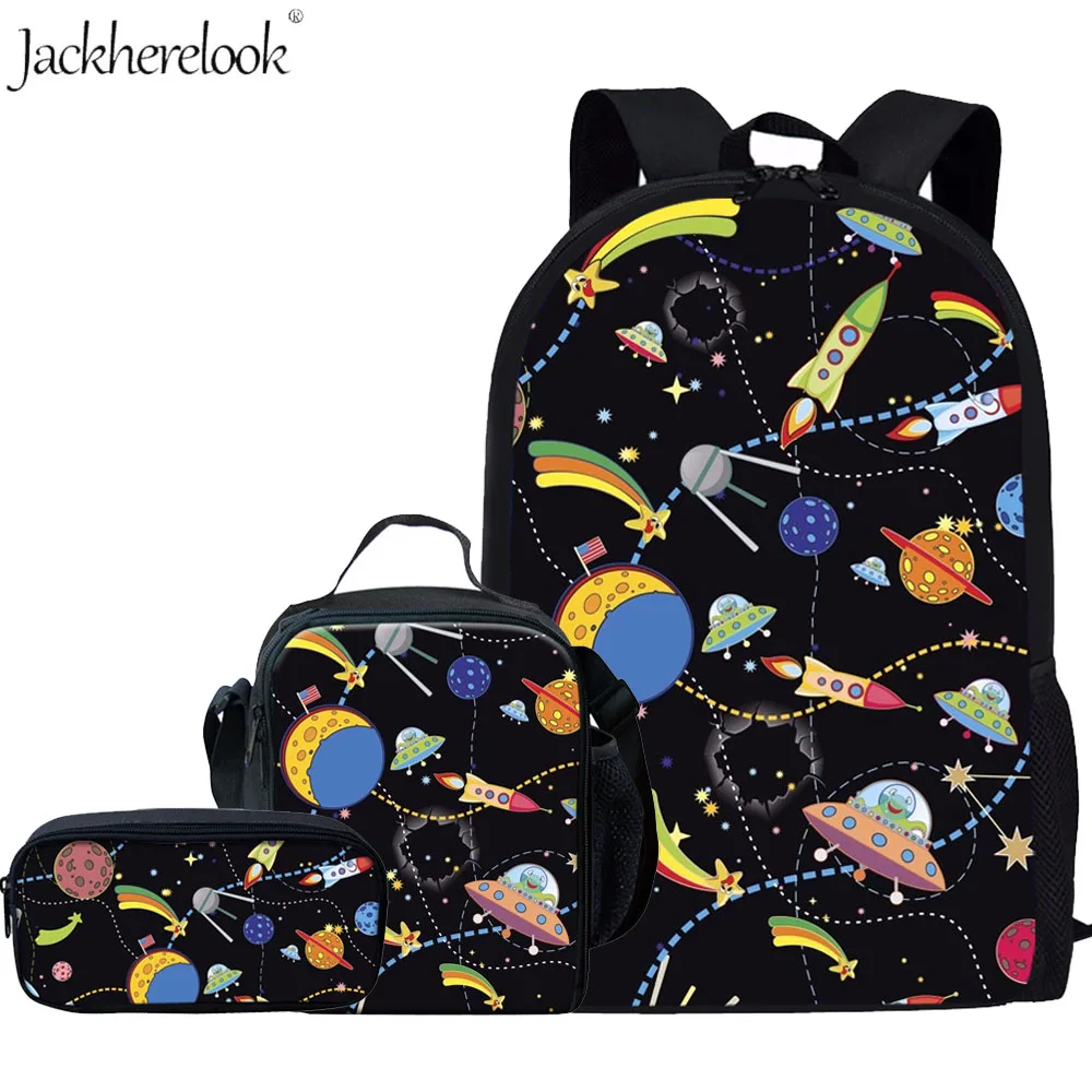 Jackherelook/Комплект детских школьных сумок с принтом из мультфильмов с планетами, 3 предмета, Детский космический рюкзак для мальчиков и