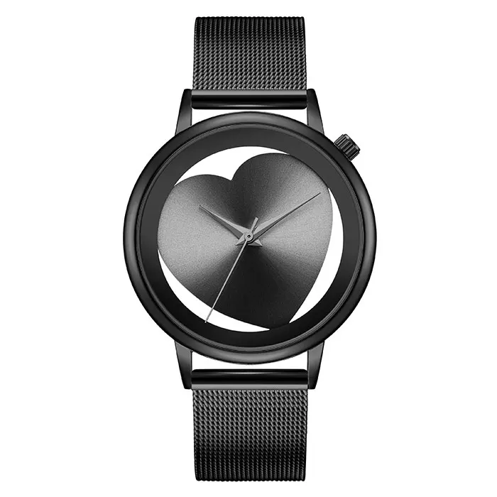 Креативные полые женские кварцевые часы Аналоговые черные часы из нержавеющей стали с сетчатым ремешком брендовые Дизайнерские наручные часы модное платье Relogios - Цвет: Steel Black