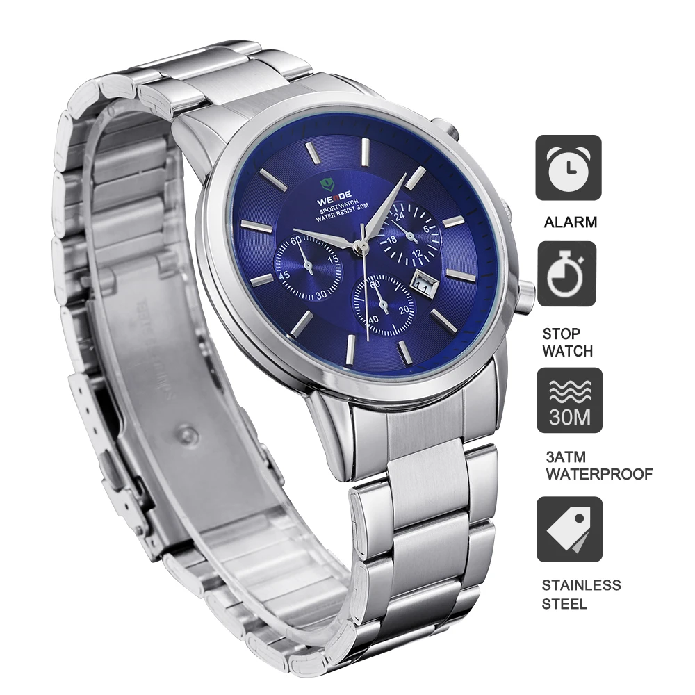 WEIDE Luxury Big Black Mens Watches Japan Quartz Movement Full Stainless Steel Waterproof Fashion Blue Wrist Watch Analog Clock WEIDE Luxury Big Black Mens Watches Japan Quartz Movement Full Stainless Steel Waterproof Fashion Blue Wrist Watch Analog Clock