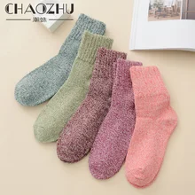 CHAOZHU 1 пара теплые шерстяные зимние осенние носки утолщенные махровые носки винтажные брендовые Calzini женские Creslan носки из шерсти мериноса теплые