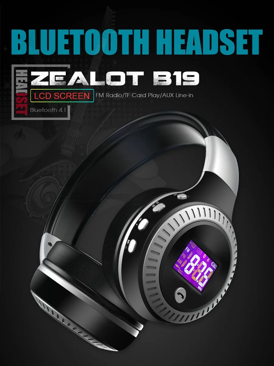 ZEALOT B19, беспроводные наушники, ЖК-дисплей, Hi-Fi, бас, стерео, Спортивная гарнитура, Bluetooth, с микрофоном, FM радио, SD карта, для Xiaomi Iphone