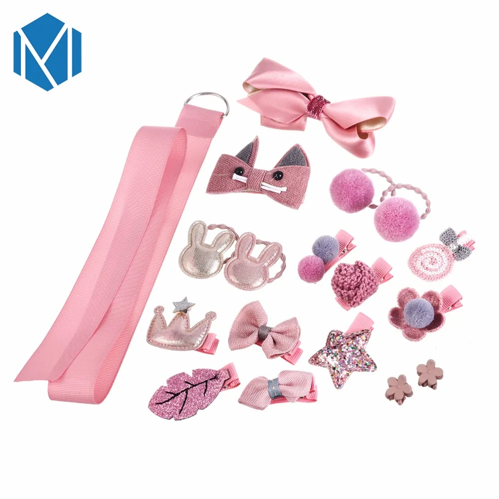 

M MISM 18pcs/sets Kids Children Flower Crown Hair Accessories Bowknot Bow Hair Clip Scrunchy Star Rabbit Gum For Girls Headwear