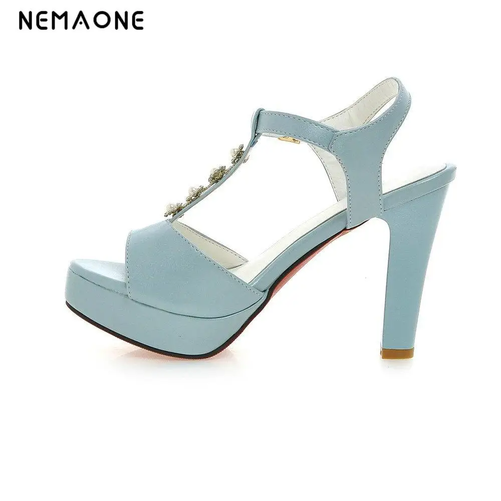 

NEMAONE 2017 Summer Style Sexy Women Sandals High Heels Open Toe Buckle Nightclub Shoes Black Big Size 9 Platform Sandals