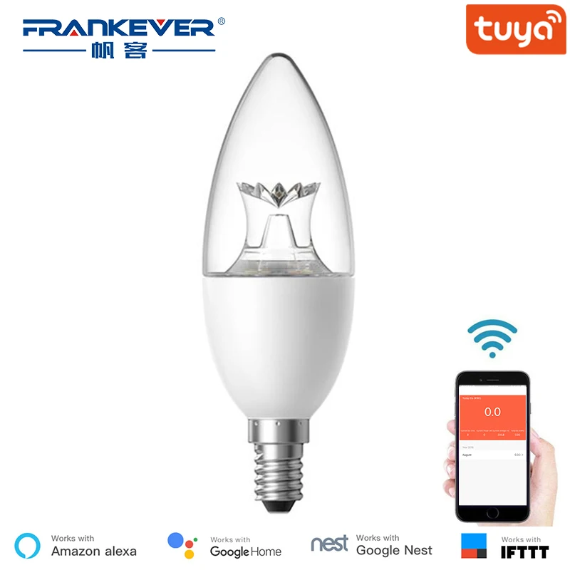 

FrankEver 5W E14 Smart LED Bulb Wifi Remote Control RGBWW Lamp Work with Alexa Google Assistant Tuya APP