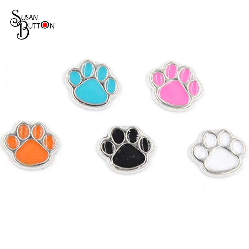 

20pcs/lots Mixed Floating Charms Silver Plated Enamel Dog Paw Print Floating Charms For Floating Glass Locket Jewelry