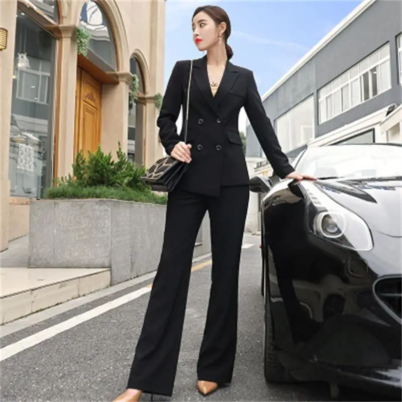 

Fashion Pant Suits women spring Autumn New High end Large size Professional wear casual suit jacket wide leg pants suit women