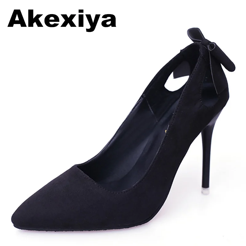

Akexiya Korean Version Sexy Women Shoes Fashion Shallow Mouth Black High Heels Fine With Pointed Woman Pumps Hollow Bow tie