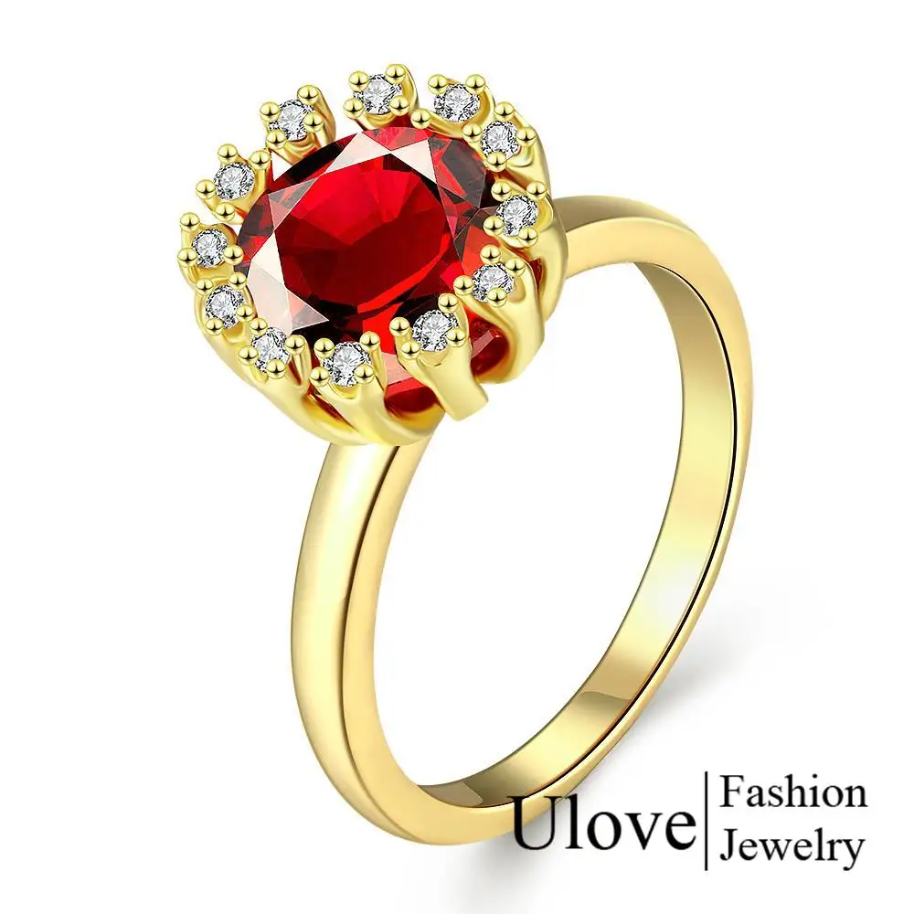 Top Quality Ruby Crystal Rings 18K Rose Gold Plated Genuine Austrian