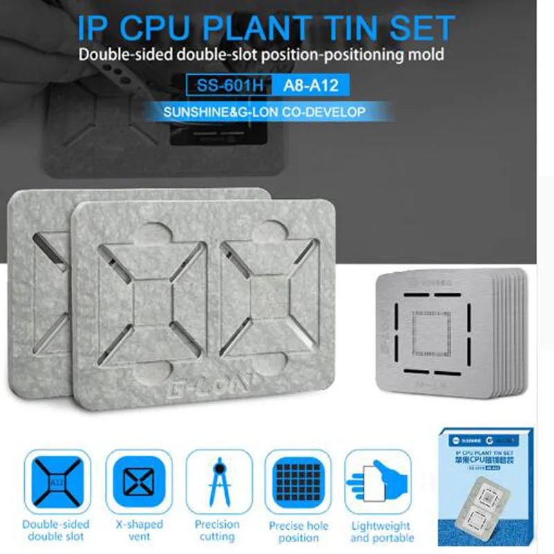 

SS-601H Motherboard BGA Reballing Stencil Plant Tin Platform Double Side Use Slot Position for iPhone CPU A12 A11 A10 A8