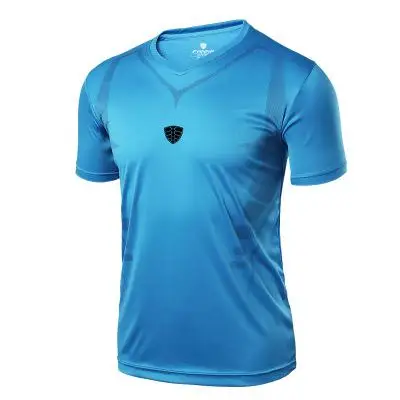 Zuoxiangru Мужская Спортивная футболка для бега в спортзале Мужская футболка с v-образным вырезом Влагоотводящая быстросохнущая Спортивная дышащая Спортивная футболка - Цвет: blue Tshirt