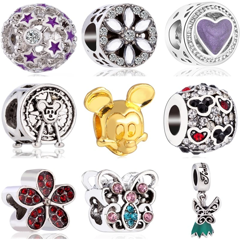 

Btuamb Hot Selling Crystal Flower Shoes Star Wing Hat Butterfly Heart Bead Fit Original Pandora Charms for Women Making Jewelry