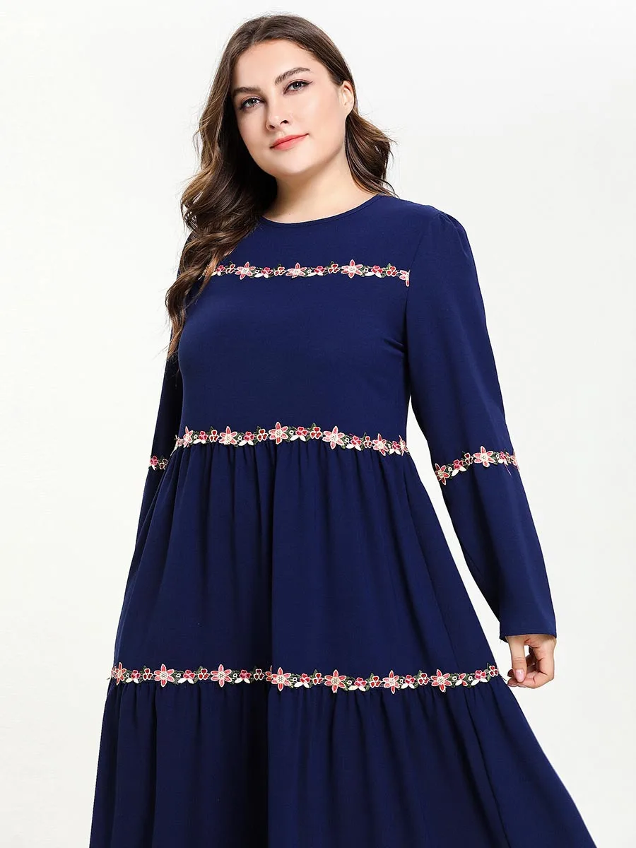 Abaya s женская мусульманская одежда с длинными рукавами многослойная Flods Цветочная кружевная Апликация Макси мусульманская Абая (Бангладеш)