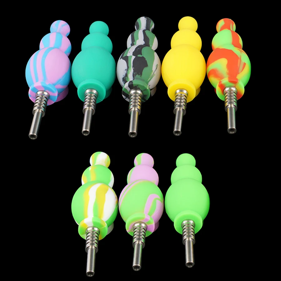 

Assorted colors Gourd shape silicone smoking pipe with Titanium Nail Tobacco Smoking Pipe oil Concentrate
