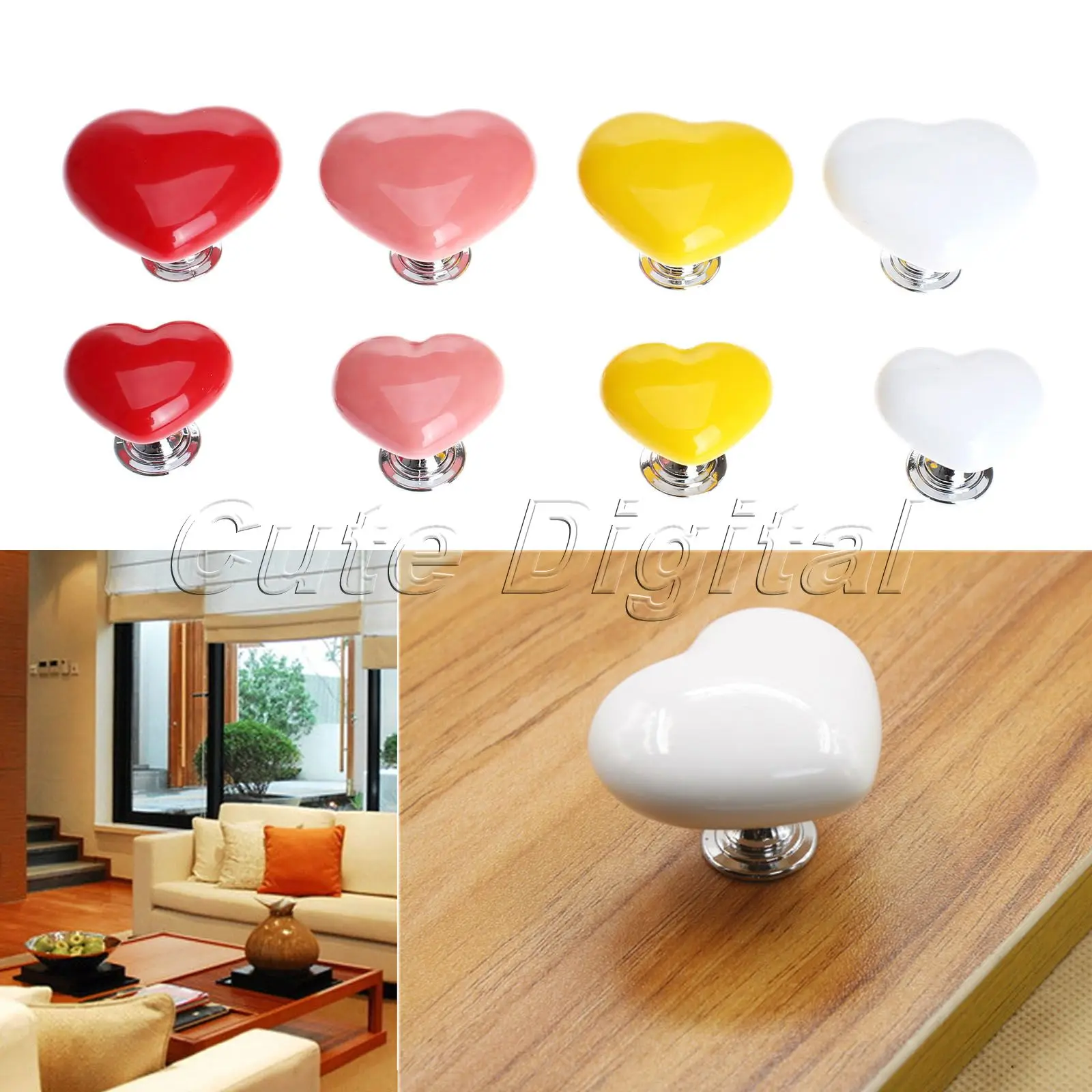 Heart Shaped kitchen Handles and Knobs Ceramic Door Handles Door Knob Cabinet Cupboard Drawer Pull Knobs Fittings for Furniture
