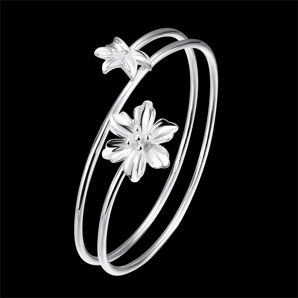 11-Exquisite 100% 925 Sterling Silver Jewelry Flower Cuff Bracelets&Bangles For Women Vintage Bijoux Pulseira Feminina CSZ013