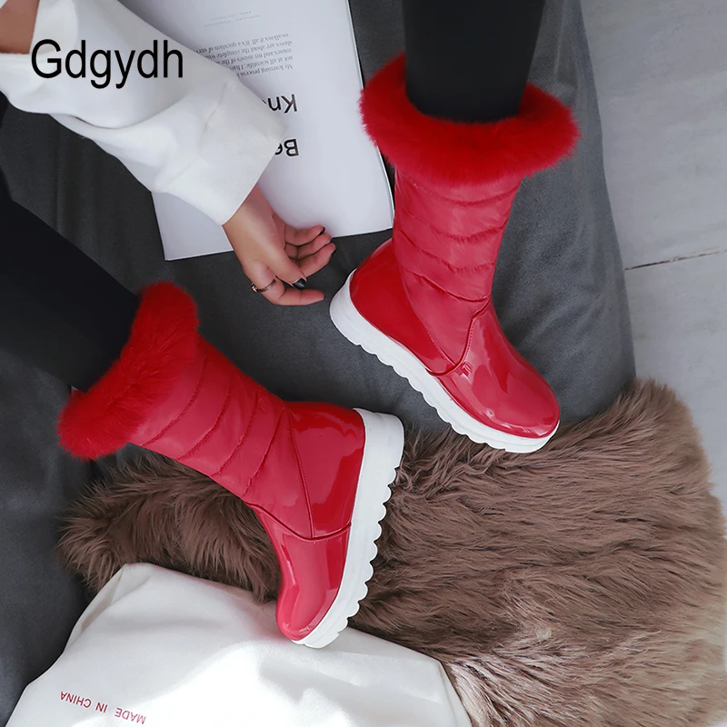 

Gdgydh Real Fur Women Snow Boots Winter Shoes Warm Black Wedges Fashion Slip On Platform Boots Ladies Wedges Cotton Shoes
