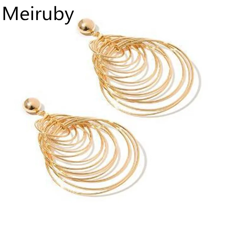 

New Large Gold Earrings 2019 for Women Multiple Circle Hoop Earrings Geometric Hyperbole party Wedding