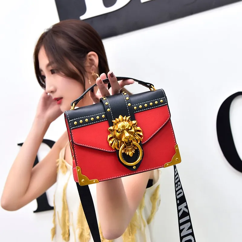 

MOFFT Fashion Crossbody Package Clutch Women Metal Lion Head Mini Small Square Pack Shoulder Bag Women Designer Wallet Handbags