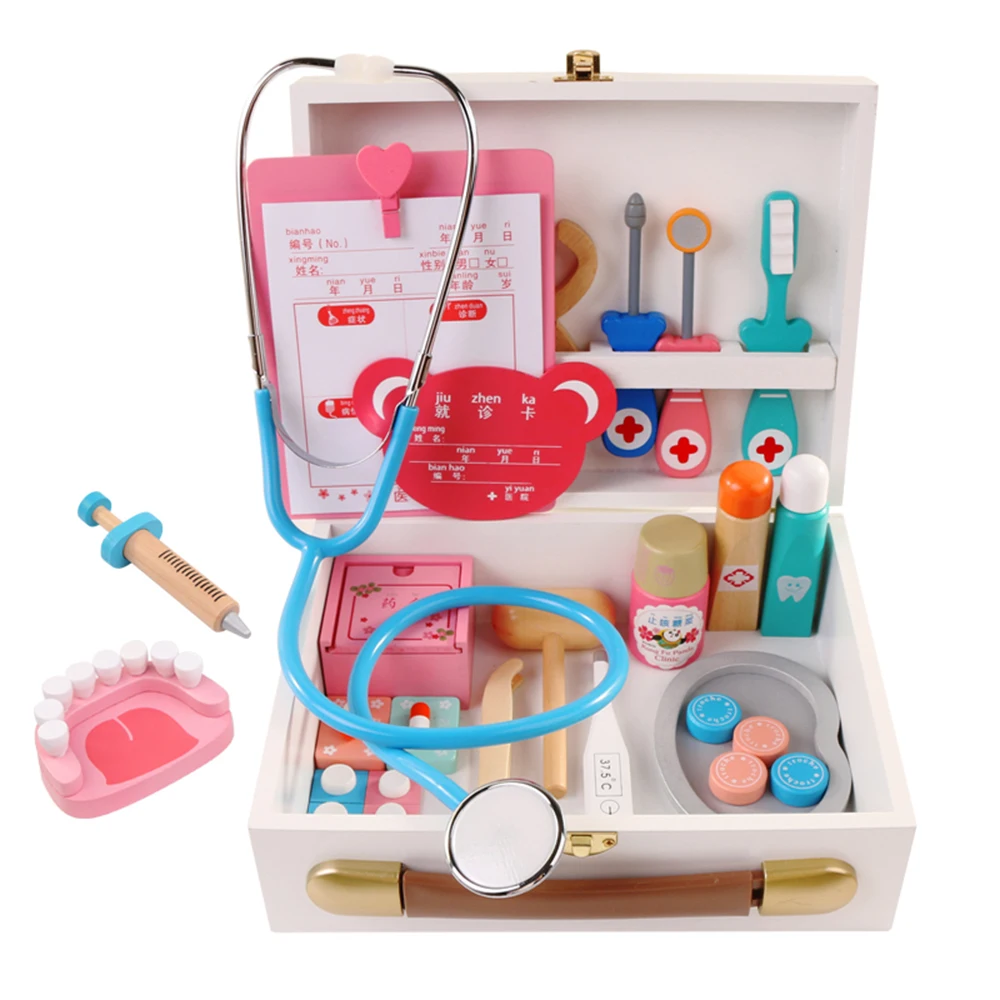 Childrens Wooden Doctor Kit Realistic Pretend Play Doctor Toy Set