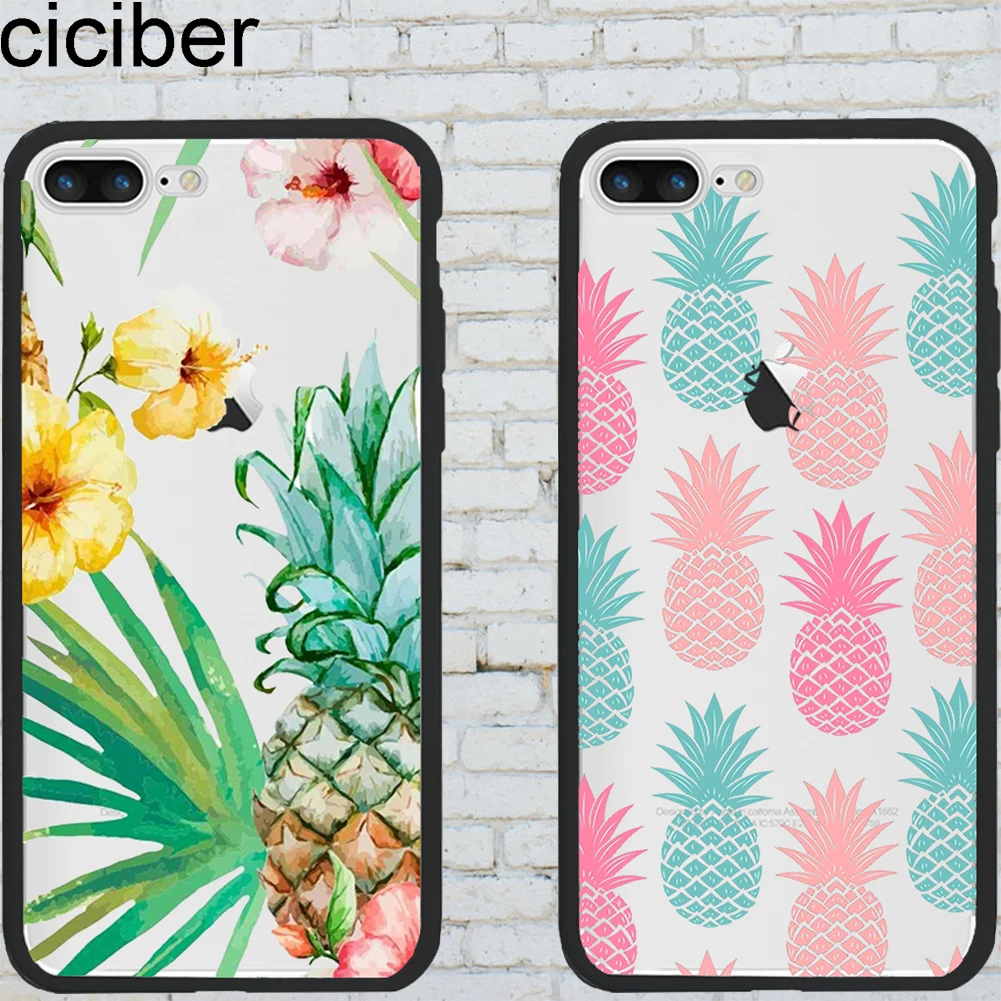 

ciciber Phone Cases Pineapple Fruit Pattern for Iphone 6 6S 7 8 Plus X Hybrid Silicone Matte Hard PC Phone Back Cover Capinha