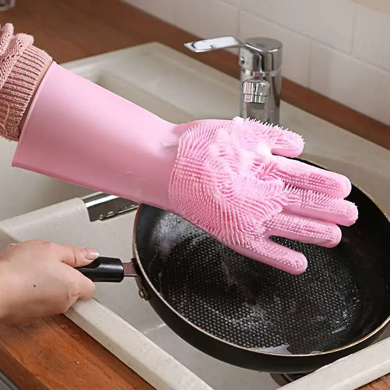 Magic Silicone Dish Washing Gloves Kitchen Accessories Dishwashing ...