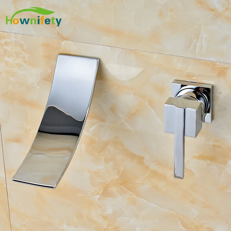 

Contemporary Chrome Polished Bathroom Sink Faucet Single Handle Waterfall Spout Mixer Tap Wall Mounted