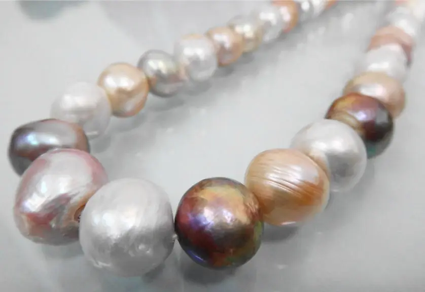 

HUGE 18"15MM SOUTH SEA GENUINE WHITE GOLD LAVENDER MULTICOLOR PEARL NECKLACE 925 silver