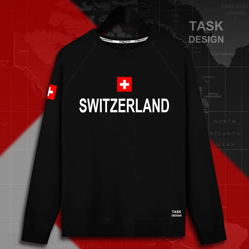 Swiss Confederation Switzerland CHE CH Confoederatio Helvetica мужские пуловеры с капюшоном, толстовки, Мужская толстовка, тонкая новая уличная одежда - Цвет: roundneck-black