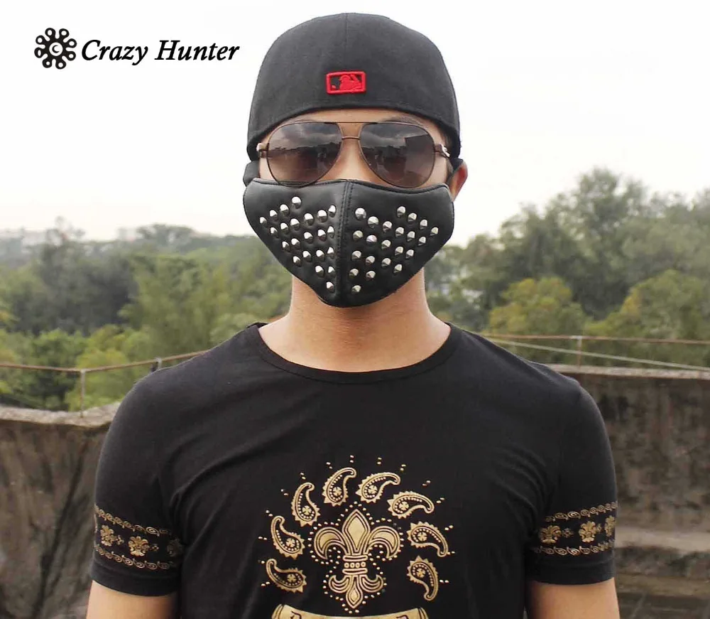 MENS UNISEX METAL STUDDED PUNK MOTORCYCLE BIKER HALF FACE MASK