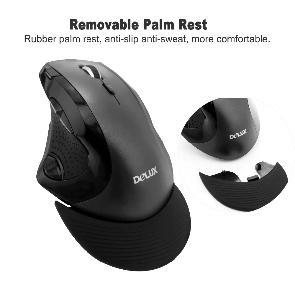 Delux M910GB 2.4GHz Wireless Mouse 9 Buttons 2400 DPI Ergonomic Vertical Office Mice With Removable