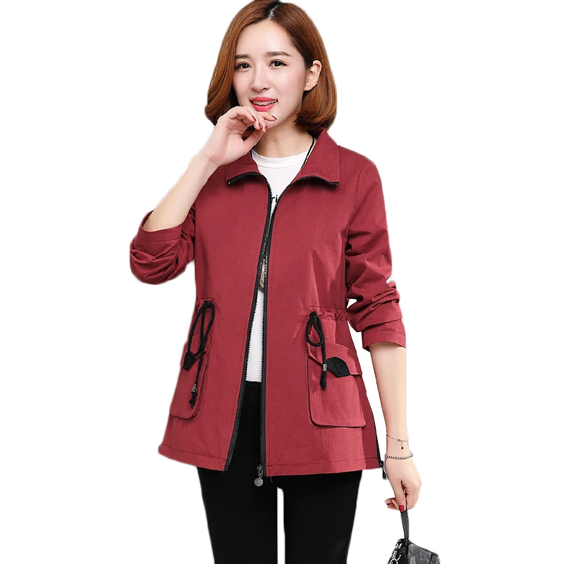 

Plus size 4XL spring casual loose trench coats 2018 autumn new womens long sleeve windbreakers female slim turn-down collar coat