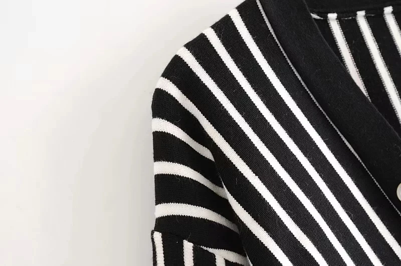 Модный черно-белый полосатый лоскутный саржевый Асимметричный вязаный свитер с пуговицами, Повседневная Женская длинная одежда, топы, уличная одежда