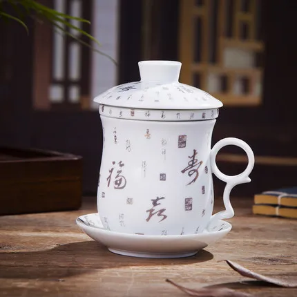 Короткая керамическая чашка для чая Цзиндэчжэнь, высокотемпературная синяя и белая фарфоровая чашка с фильтром с крышкой, удобная офисная чашка, подарок - Цвет: 11
