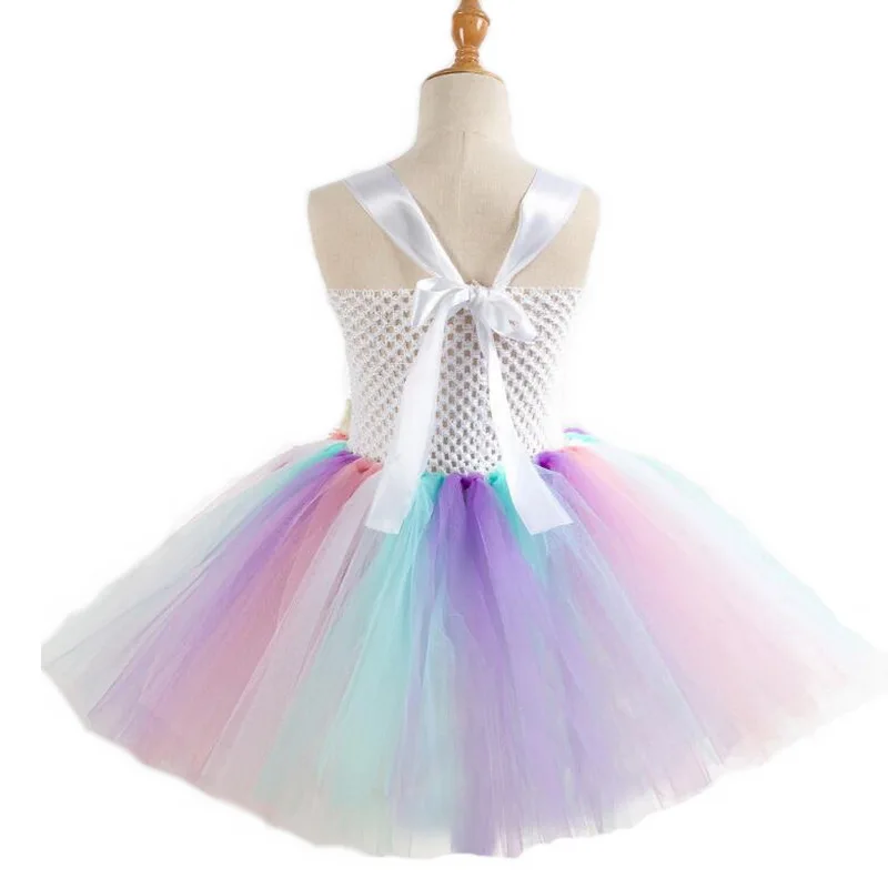 Rainbow Unicorn Costumes with Pony Tutu Dress and Hair Band - Princess Girls Party Dress for Children Kids Halloween Unicorn Costume (2-10 Years) image 3
