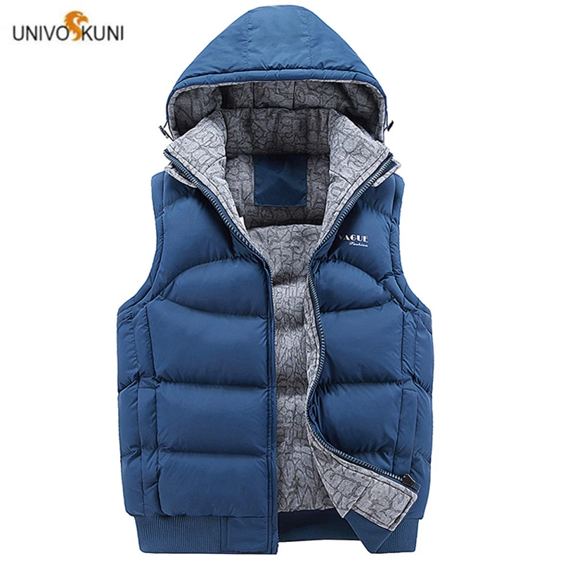 UNIVOS KUNI,, мужской теплый жилет, Повседневный, однотонный, с капюшоном, приталенный, мужское пальто, утолщенное, зима, большой размер 3XL, Q6043
