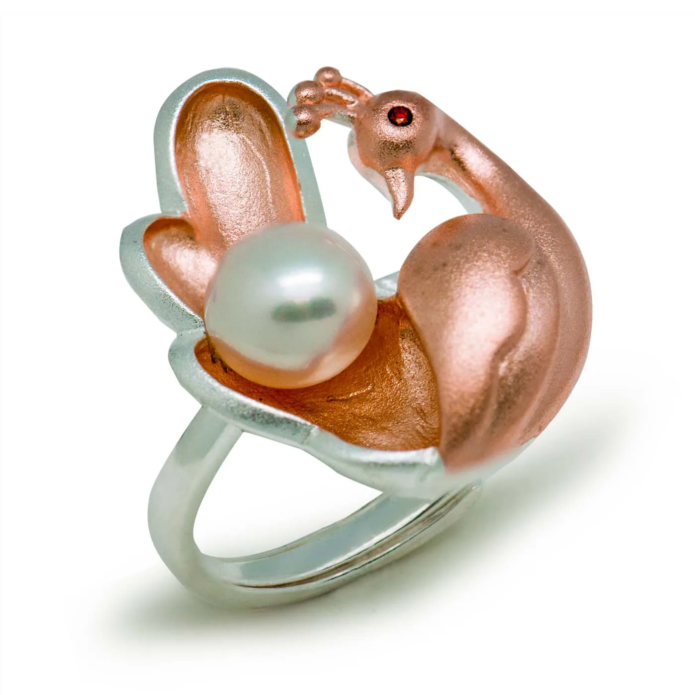 

Golden Peacock Yellow 925 Sterling Silver Natural White Pearl Adjustable Ring